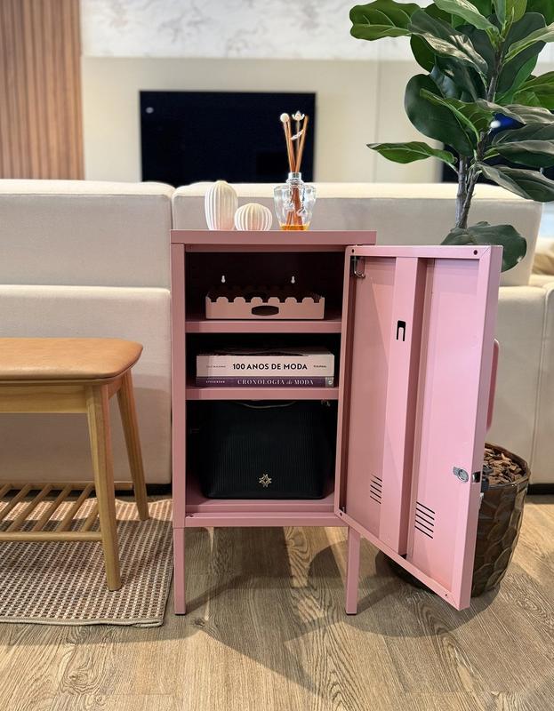 Armário De Aço Decorativo Multiuso Rosa C/ Chave - Lockstock